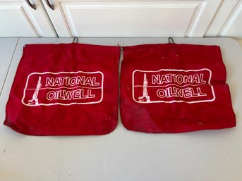Pair Of 2 Vintage National Oil Well Red Truck Safety Long Load Flags Flag 15' X 14'
