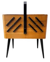 Vintage Wooden Accordion Style Cantilevered Sewing Box Table