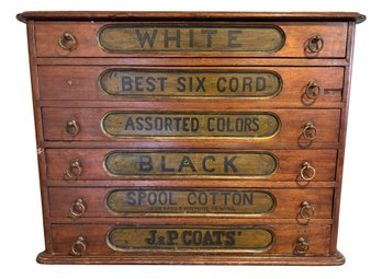 J&P Coats Spool Cabinet: Antique Thread Sewing Walnut End Table Chest Of Drawers Retail Store Counter Display