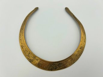 Vintage Beautiful Solid Brass Etched Floral Design Collar Choker Necklace MCM Brutalist