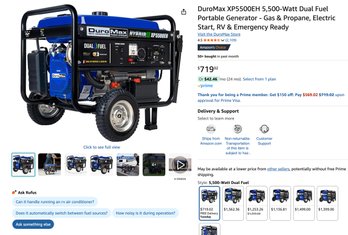 DuroMax XP5500EH 5,500-Watt Dual Fuel Portable Generator New Open Box
