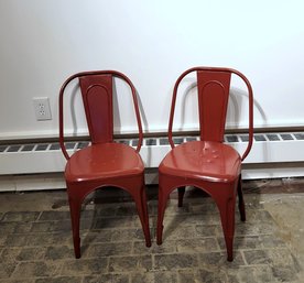 Red Metal Youth Chairs Pair