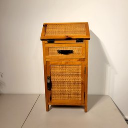 Wood And Rattan Storage Cabinet