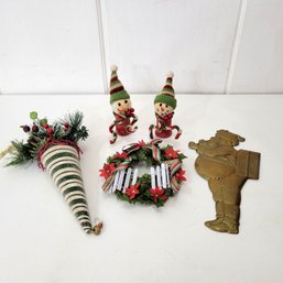 Christmas Ornaments And Brass Santa