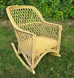 Antique Cottage Yellow Wicker Rocking Chair