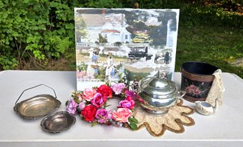 Silver And Roses Romantic Home Decor Lot