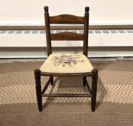 Antique Child's Chair With Rustic Needlepoint Seat