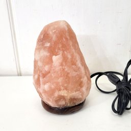 Pink Himalayan Salt Lamp On Lighted Wood Base
