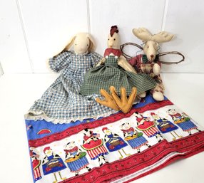 Country Folk Dolls And Barnyard Tablecloth