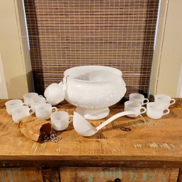 Milk Glass Punch Bowl Set Jeanette Glass In Original Box