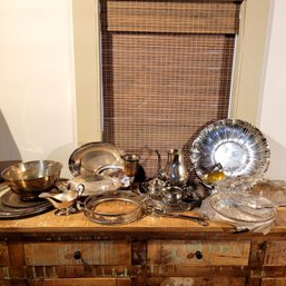 Silver Plate Trays, Coffee Pot And More, Large Lot