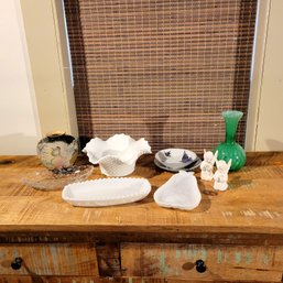 Vintage Glass And China Lot With Dragon Vase