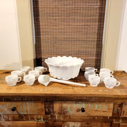 Indiana Glass Colony Harvest Milk Glass Punch Bowl Set