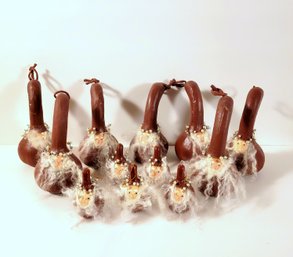 Vintage Primitive Paper Mache Gourd Santa Ornaments