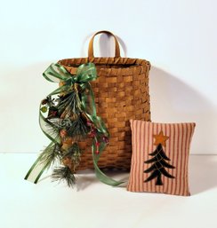 Basket With Christmas Greenery, Christmas Decor