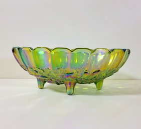 Indiana Carnival Glass Green Iridescent Harvest Oval Centerpiece Bowl