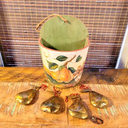 Wood Bucket And Brass Ornaments Pears Design