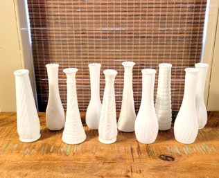 Milk Glass Bud Vase Collection, Large Lot