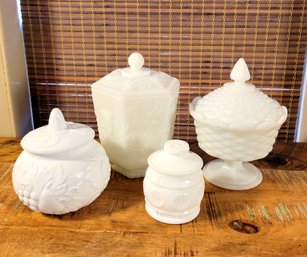 Milk Glass Covered Jars Canisters