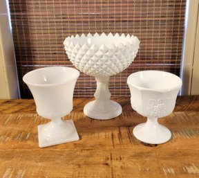 Milk Glass Pedestal Bowls Or Planters