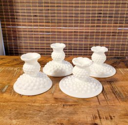 Milk Glass Candleholders, Two Pair