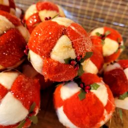 Primitive Felted Red And White Ornaments Or Bowl Filler
