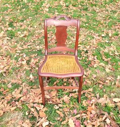 Antique Accent Chair With Woven Seat