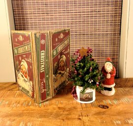 Santa Box, Christmas Tree And Santa Figurine