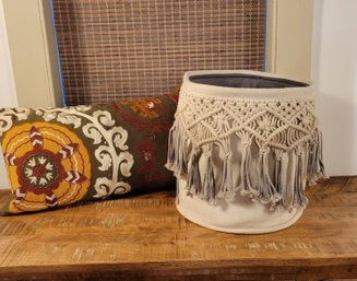 Boho Home Decor, Basket And Pillow