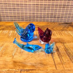 Art Glass Birds And Dolphin Figurines