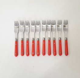 French Forks With Orange Handles, Set Of Eight