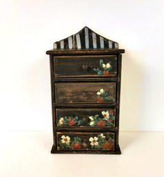 Folk Art Wood Cabinet With Strawberry Design