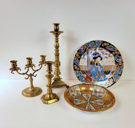 Brass Candleholders And Home Decor Items