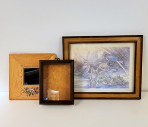 Bluebird Print, Hand Painted Mirror, Shadow Box
