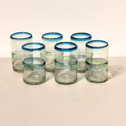 Mexican Drinking Glasses Set Of Six Handmade Recycled Glass