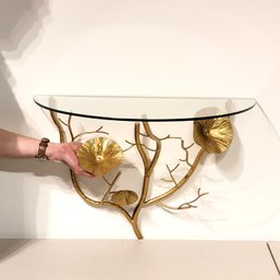 Metal Floral Branch 1/2 Round Wall Shelf