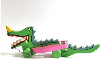 Artist Made Vintage Folk Art Wood Dragon Toy