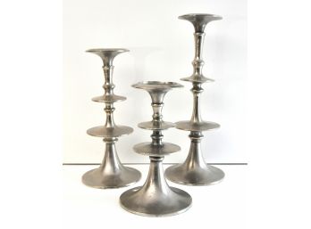Tozai Large Modern Metal Candleholders Set Of Three
