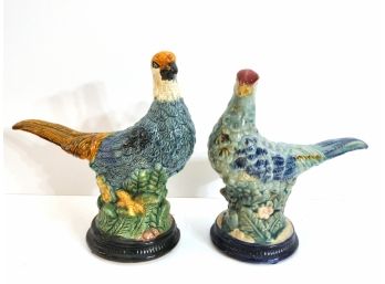 Majolica Bird Figurines Pheasants