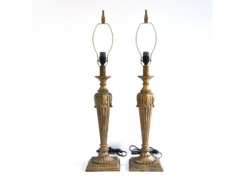 Antiqued Gold Resin Lamps Pair