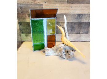 Stained Glass And Driftwood Bird Sculpture