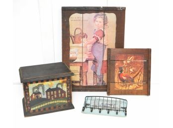 Rustic Prints, Folk Art Box, Wire Key Rack
