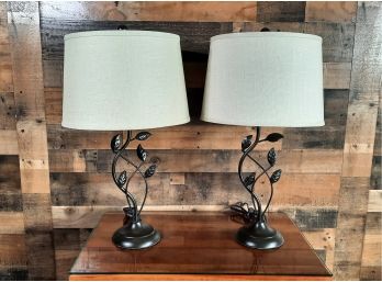 Metal Base Table Lamps Leaf Design Pair