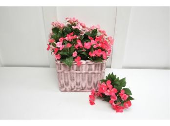 Pink Basket With Silk Flower Bunches