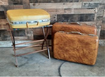 Vintage Suitcases And Folding Luggage Rack