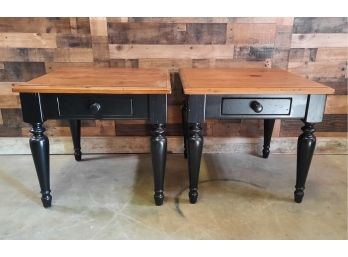 Pair Black And Honey Pine End Tables Lamp Tables