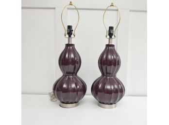 Two Ceramic Gourd Shaped Lamps Bases Only