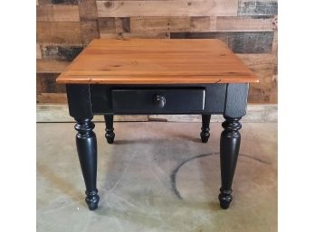 Black Base Honey Pine End Table With Drawer