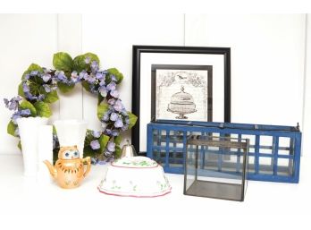 Garden Lover's Home Decor Lot With Floral Wreath