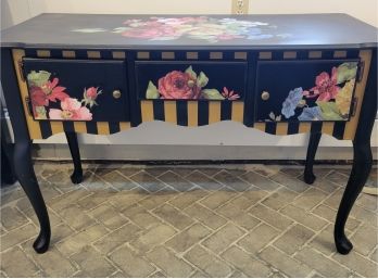 Black Floral Transfer Decorated Console Table
